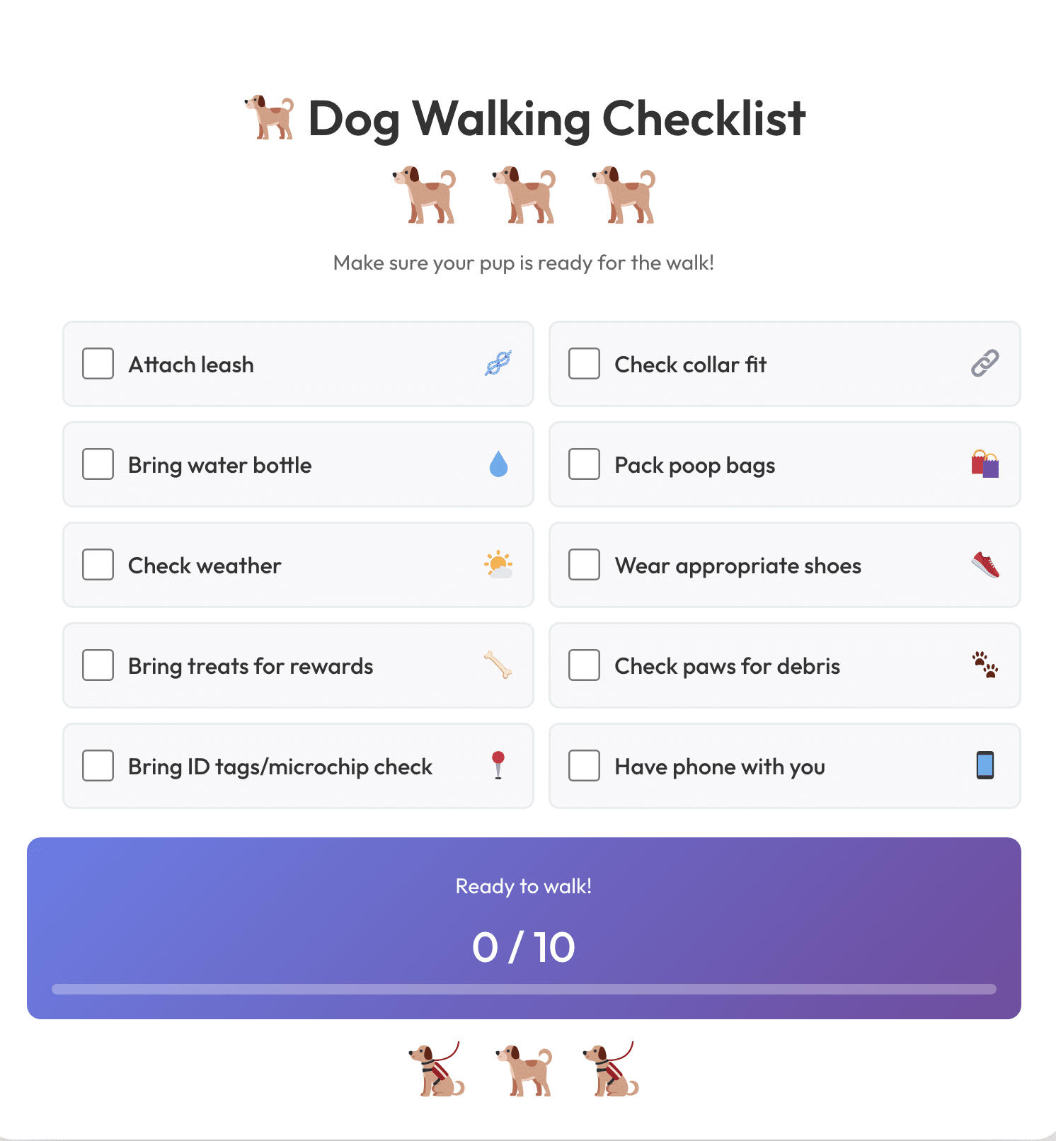 dog walking checklist